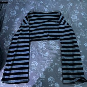 striped black and white off shoulder long sleeve